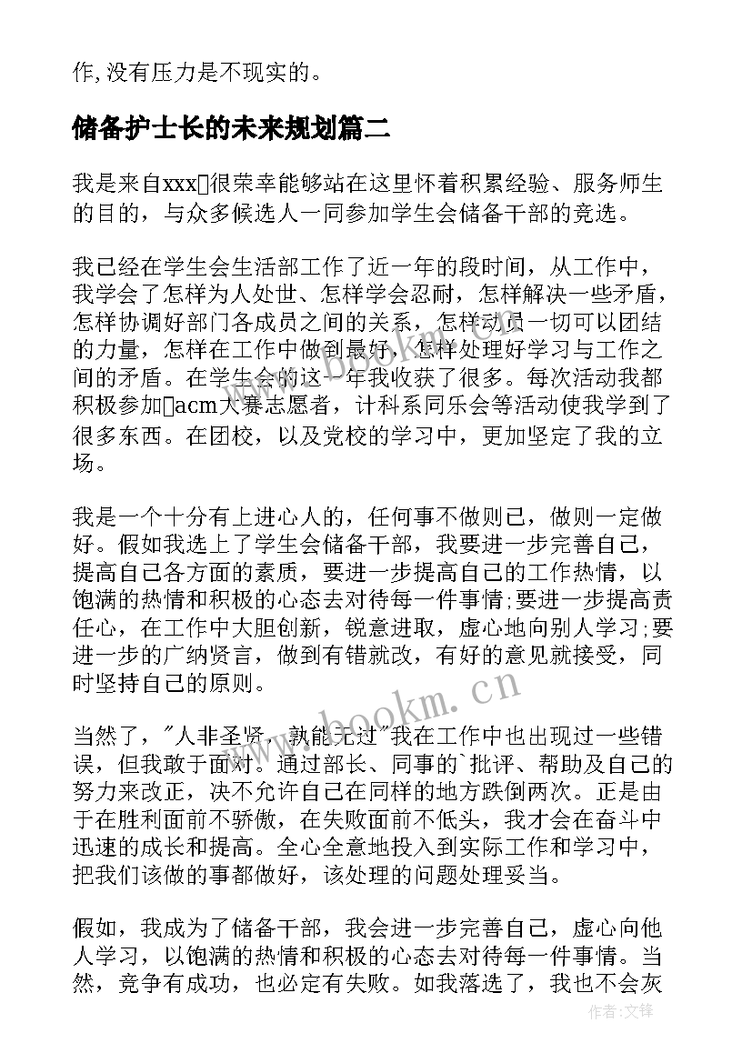 最新储备护士长的未来规划(汇总5篇)