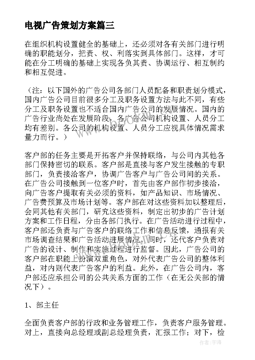 2023年电视广告策划方案(通用7篇)