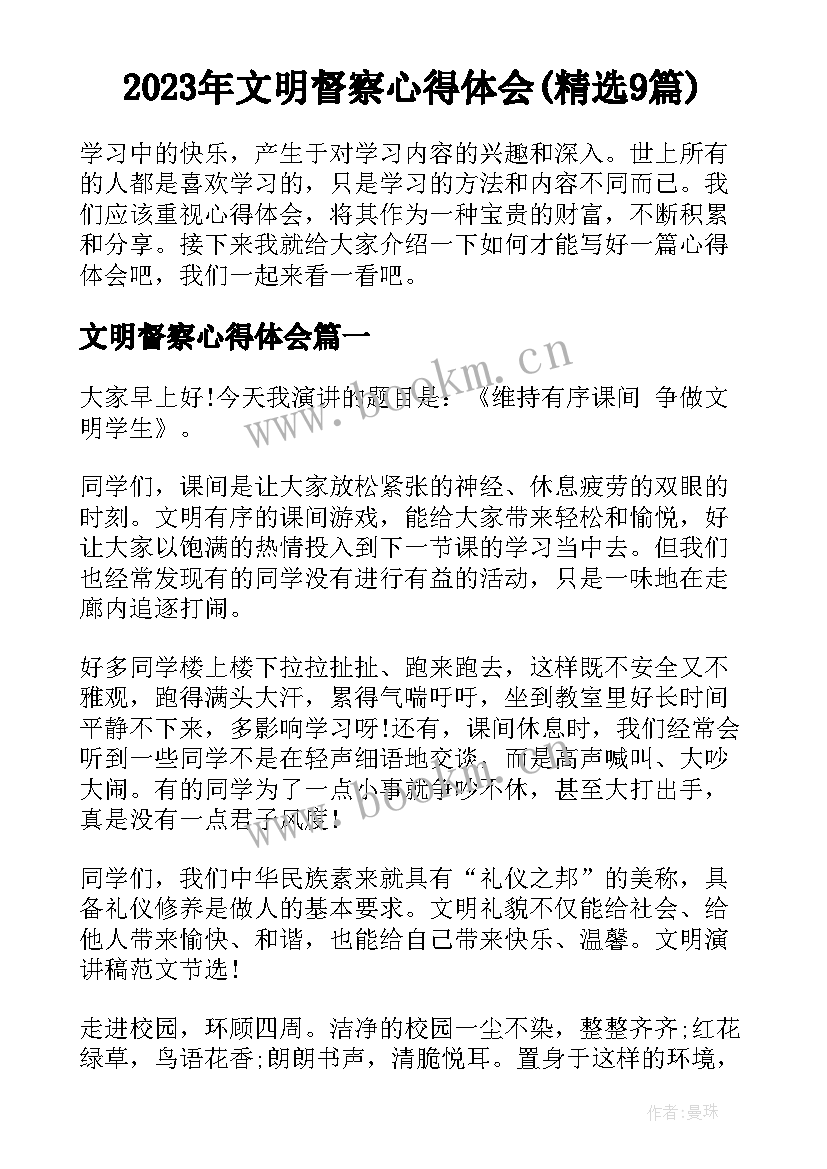 2023年文明督察心得体会(精选9篇)