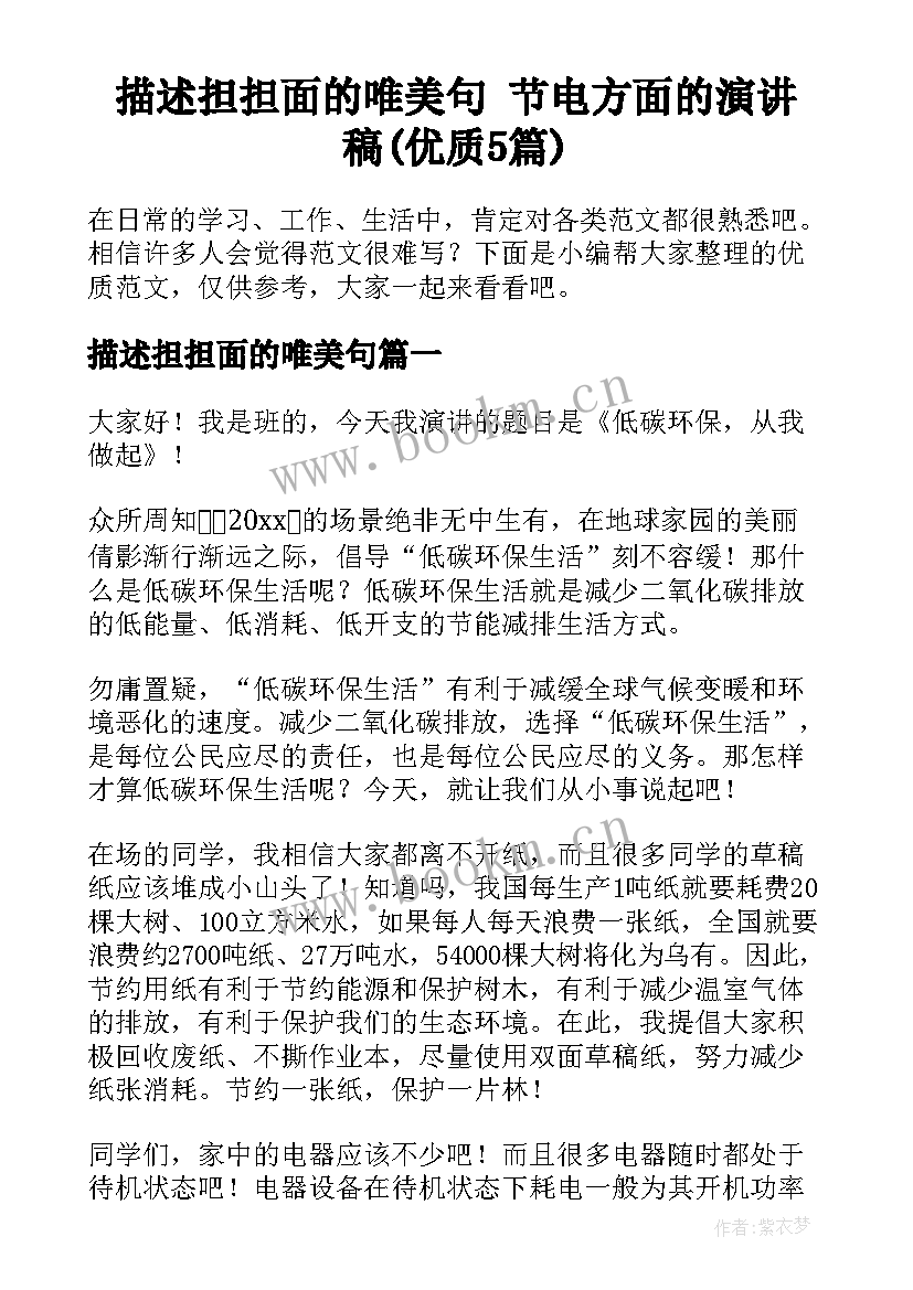 描述担担面的唯美句 节电方面的演讲稿(优质5篇)