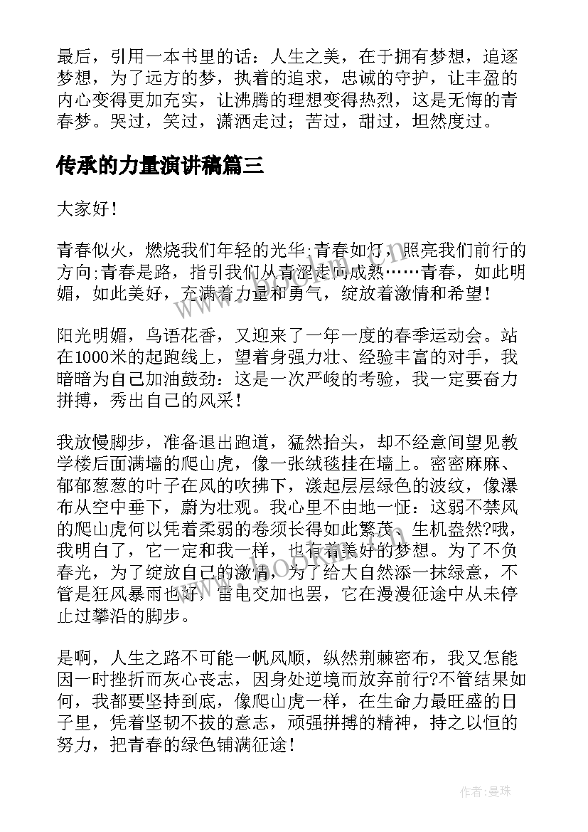 最新传承的力量演讲稿(模板5篇)