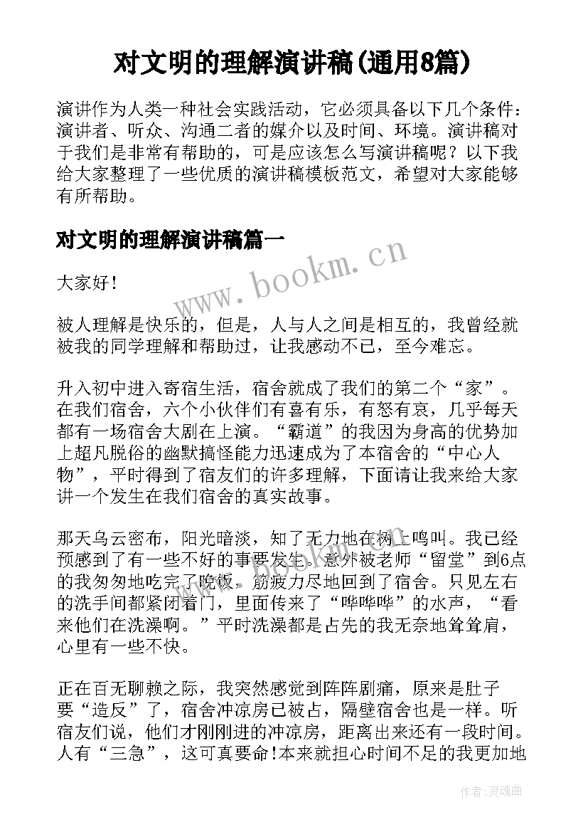 对文明的理解演讲稿(通用8篇)