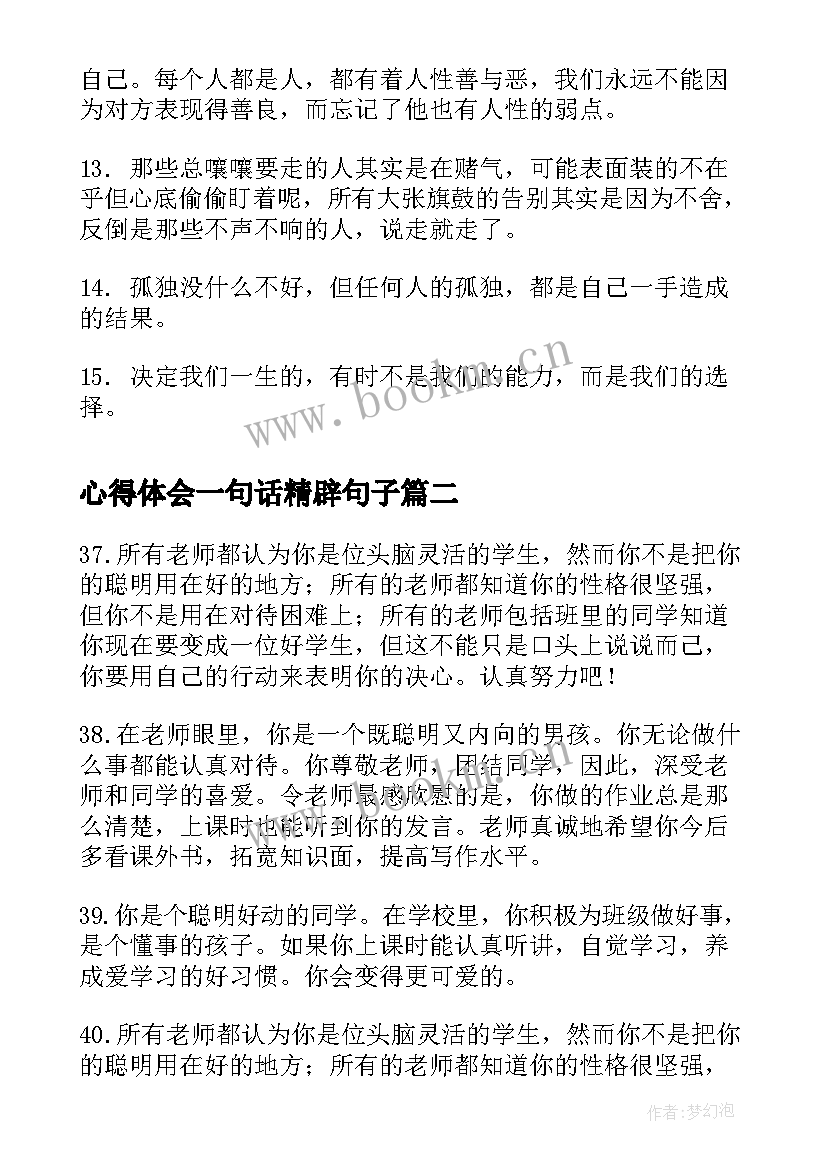 最新心得体会一句话精辟句子(通用5篇)