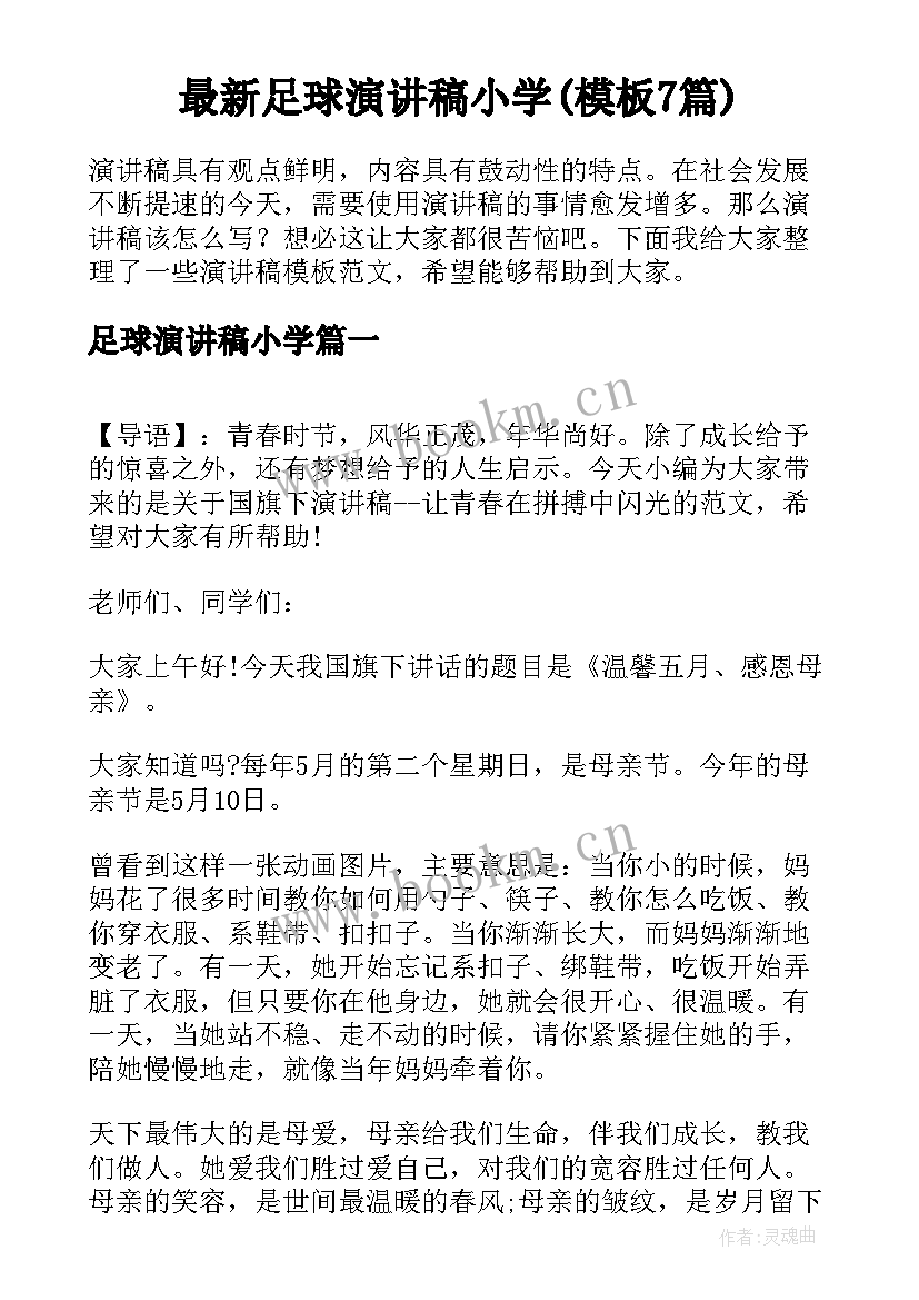 最新足球演讲稿小学(模板7篇)