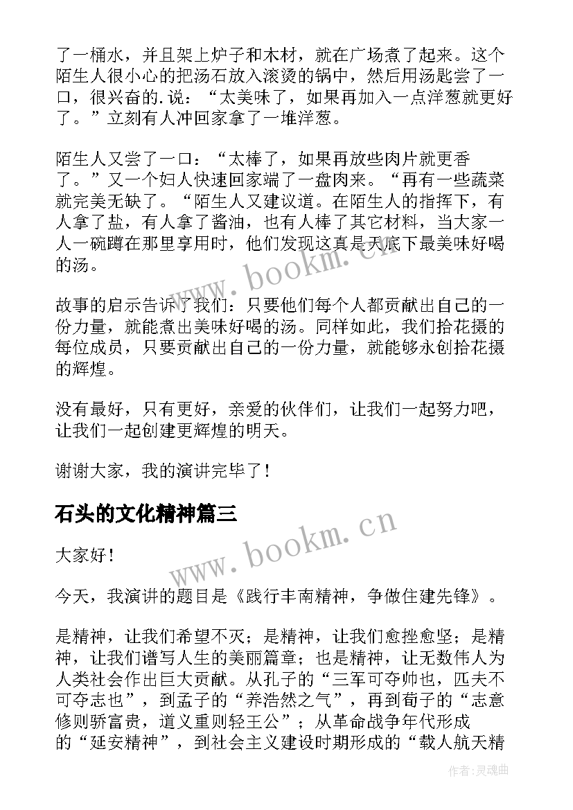 最新石头的文化精神 团队精神演讲稿(模板6篇)