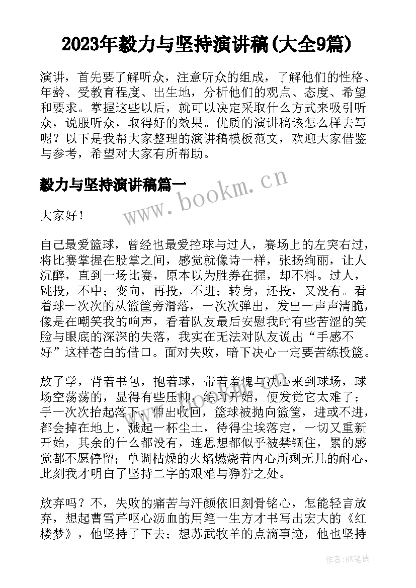 2023年毅力与坚持演讲稿(大全9篇)