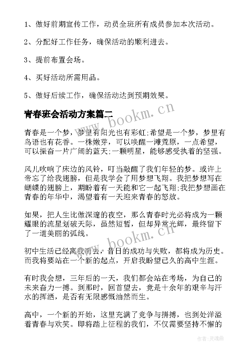 最新青春班会活动方案(优质6篇)