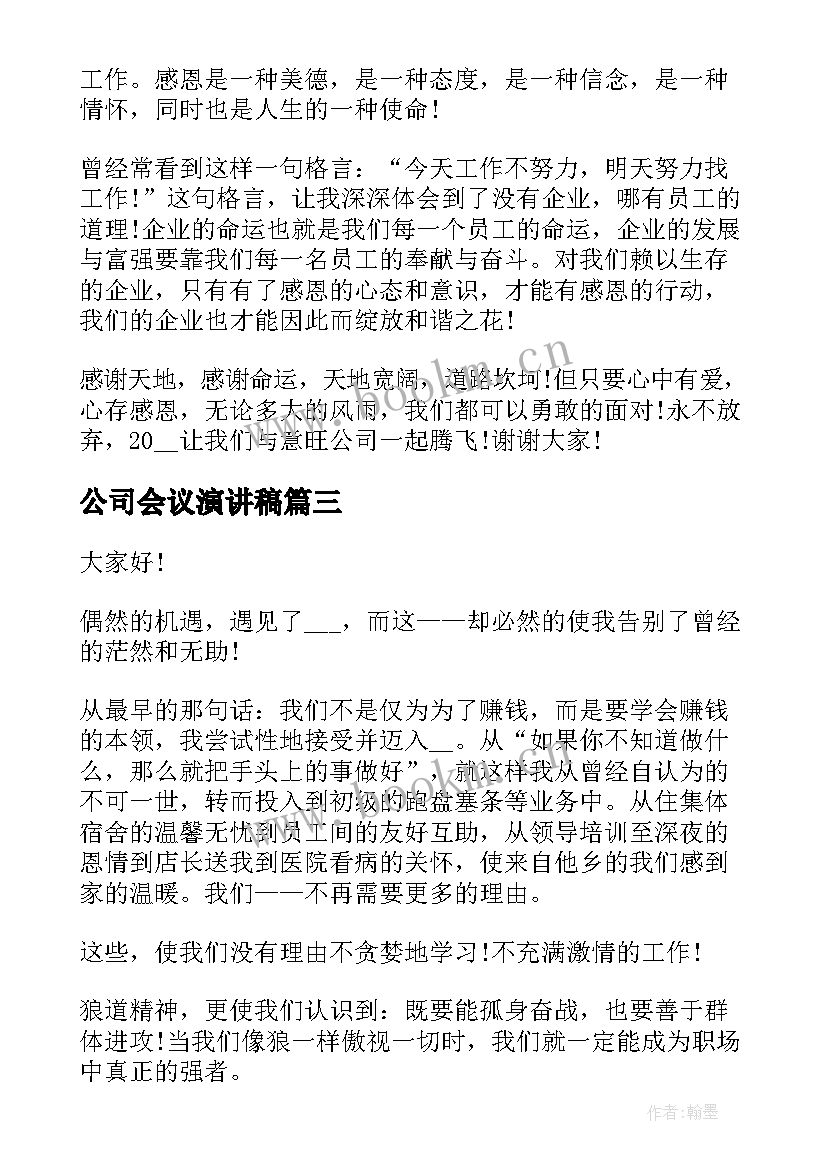 最新公司会议演讲稿(模板6篇)