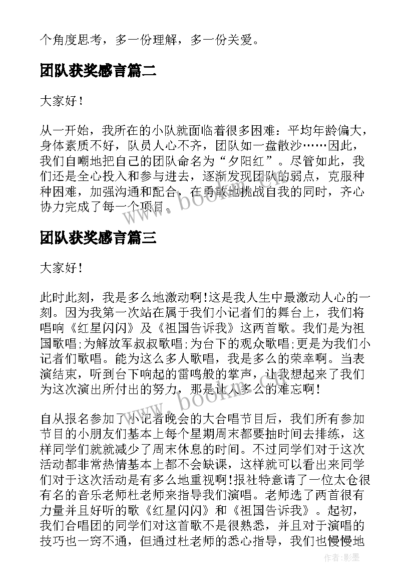 2023年团队获奖感言(优秀5篇)