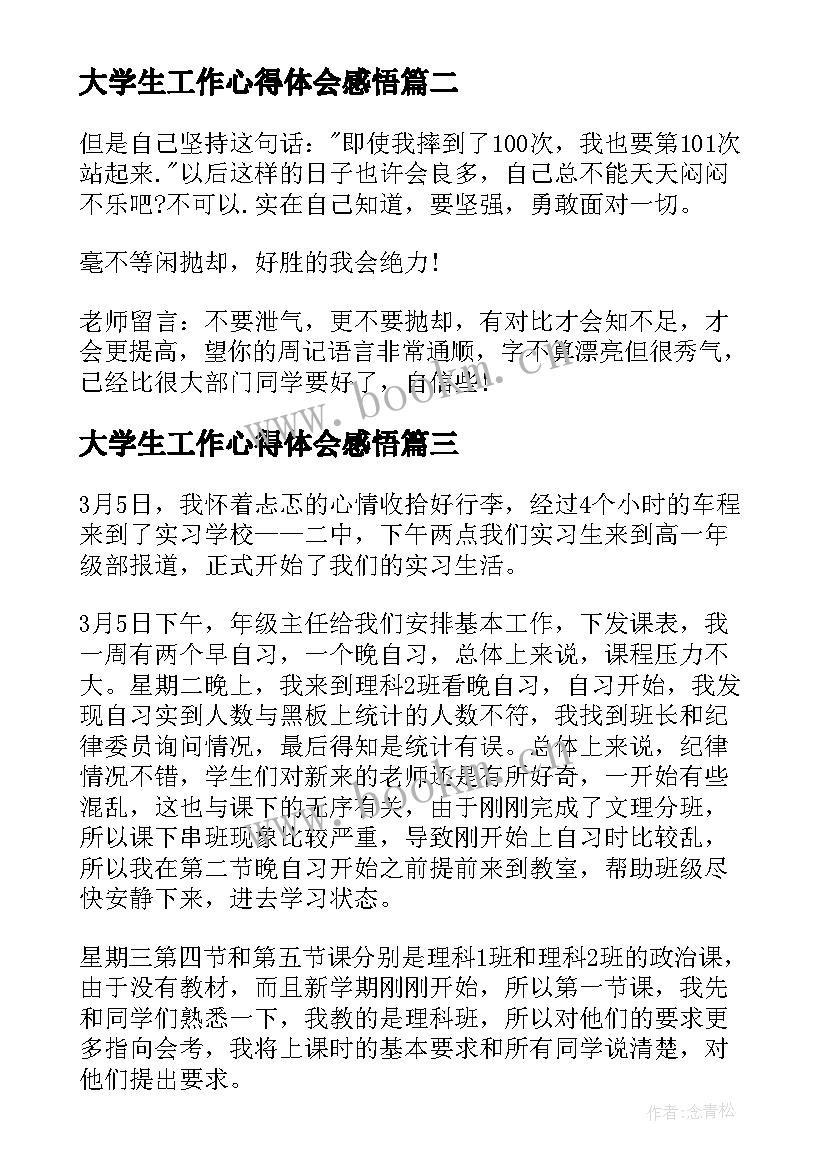 2023年大学生工作心得体会感悟(优秀5篇)