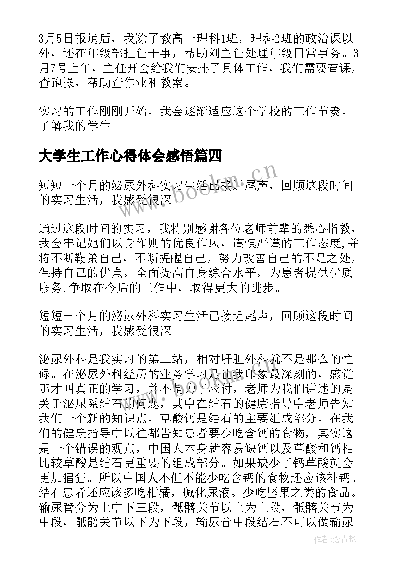 2023年大学生工作心得体会感悟(优秀5篇)