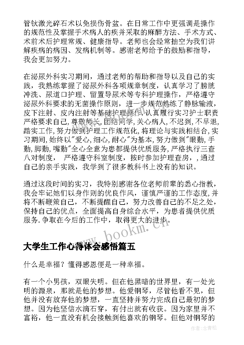 2023年大学生工作心得体会感悟(优秀5篇)