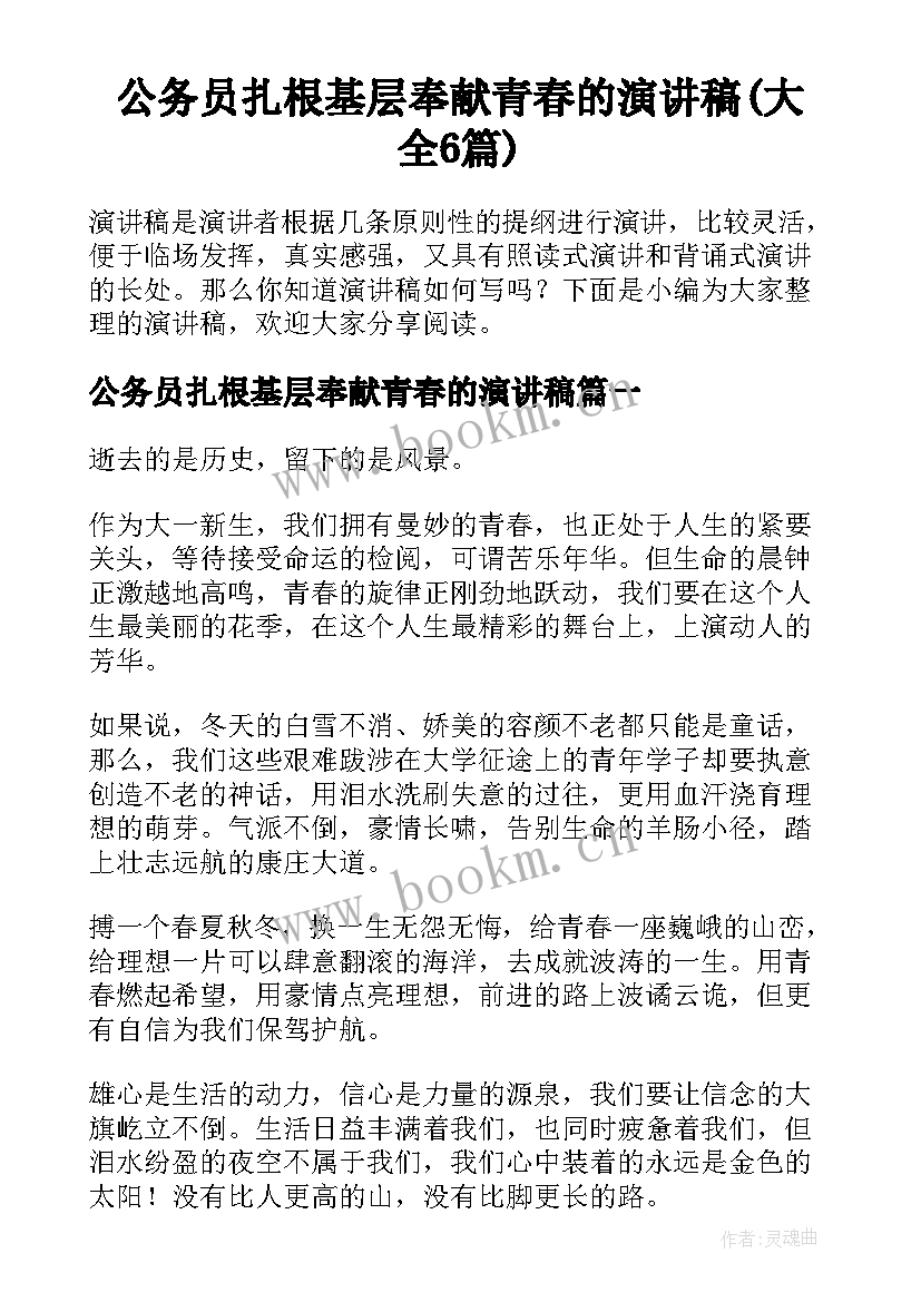 公务员扎根基层奉献青春的演讲稿(大全6篇)