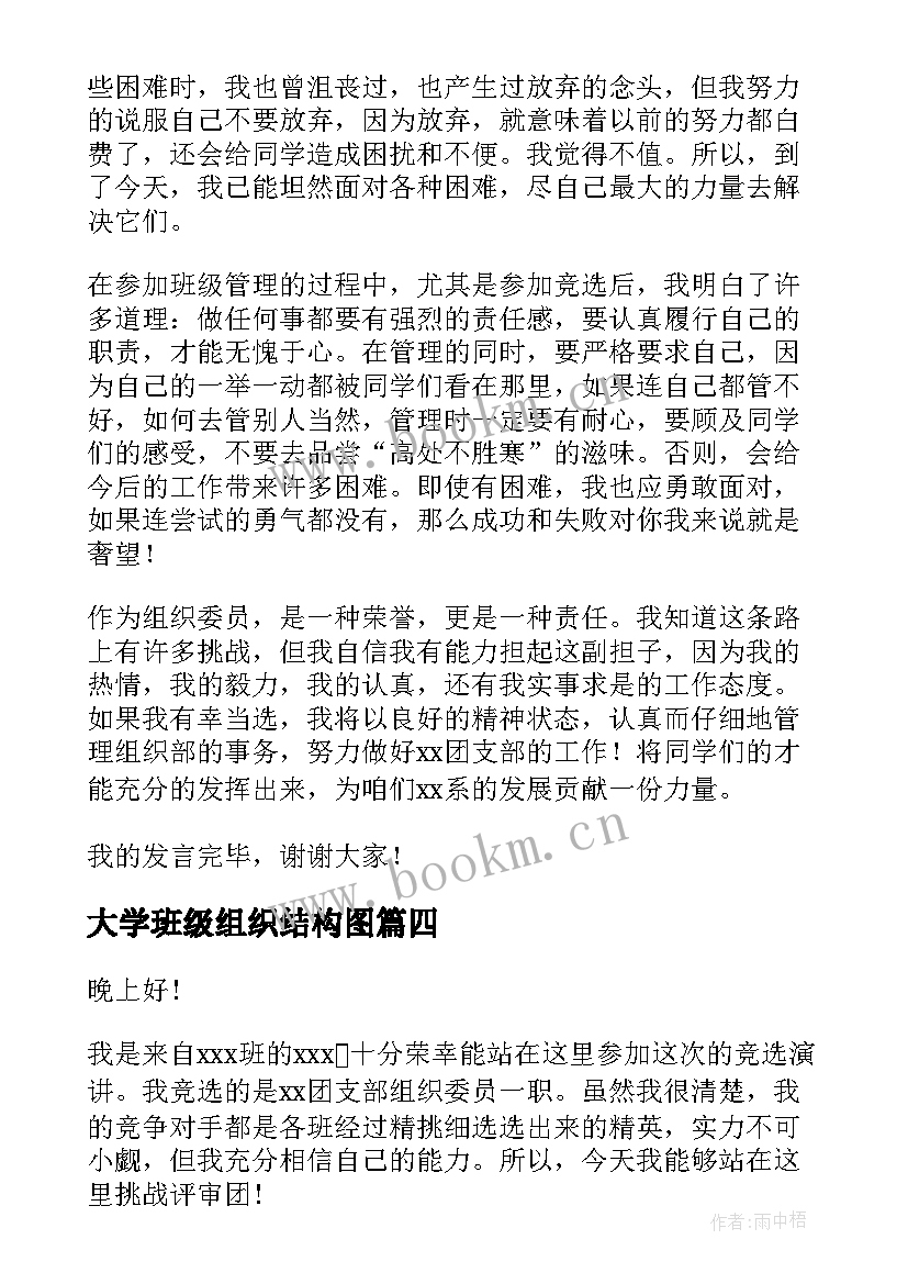 大学班级组织结构图 大学组织委员竞选演讲稿(通用8篇)