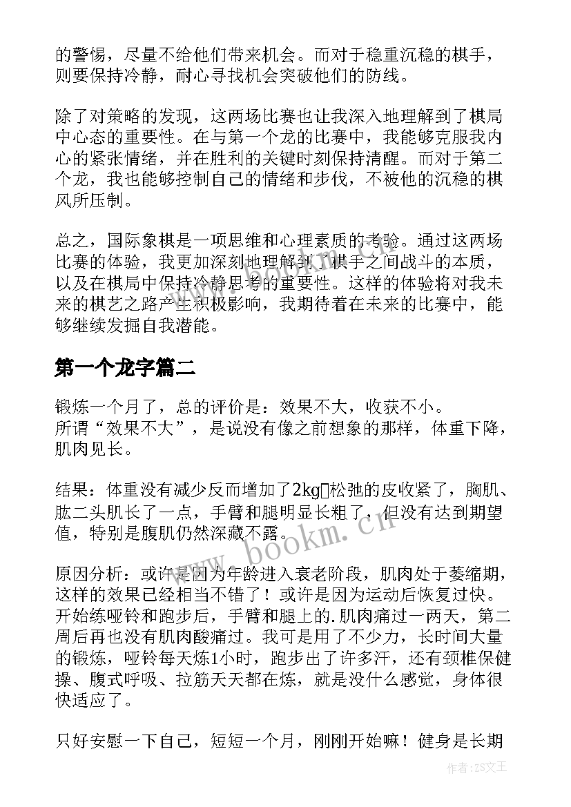 2023年第一个龙字 第一个龙第二个龙心得体会(实用5篇)