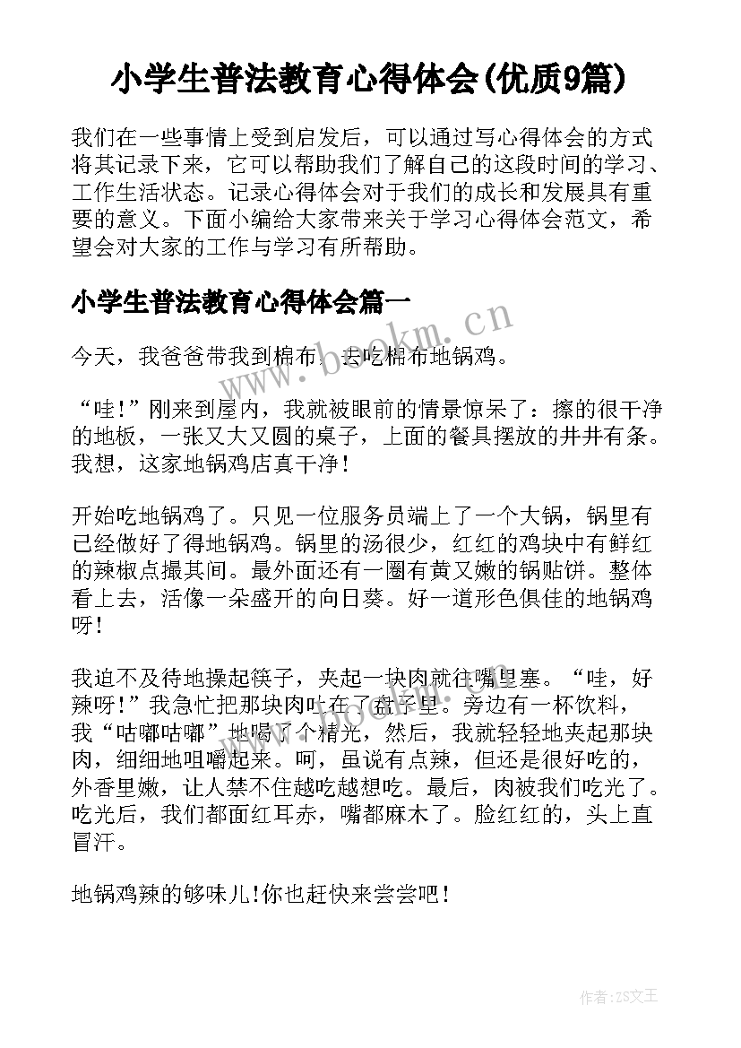 小学生普法教育心得体会(优质9篇)