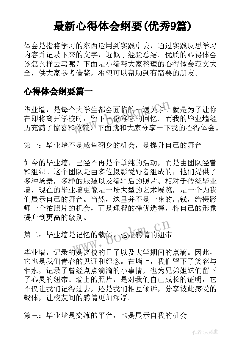 最新心得体会纲要(优秀9篇)