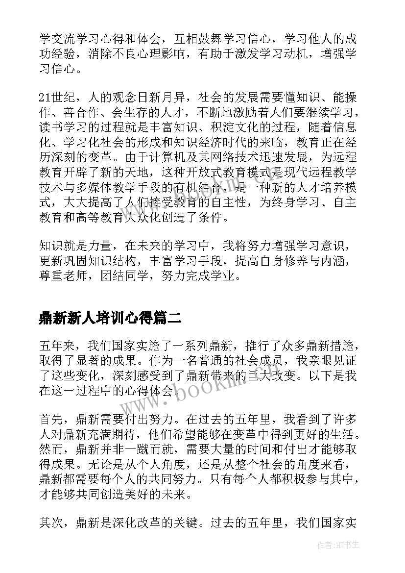 鼎新新人培训心得(通用5篇)