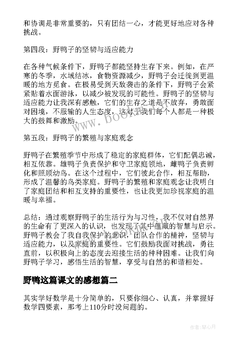 最新野鸭这篇课文的感想(汇总7篇)