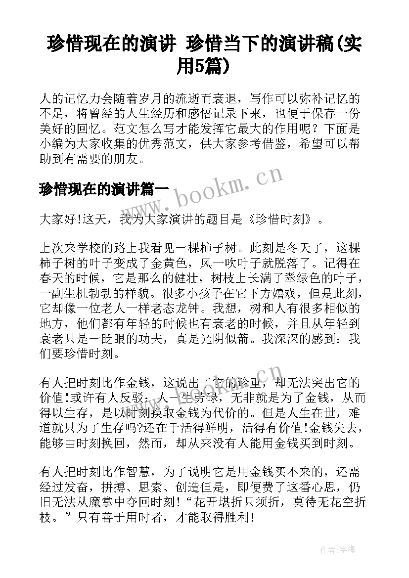 珍惜现在的演讲 珍惜当下的演讲稿(实用5篇)