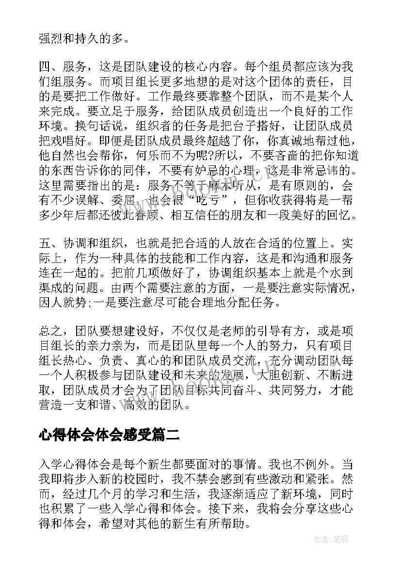 最新心得体会体会感受(大全10篇)