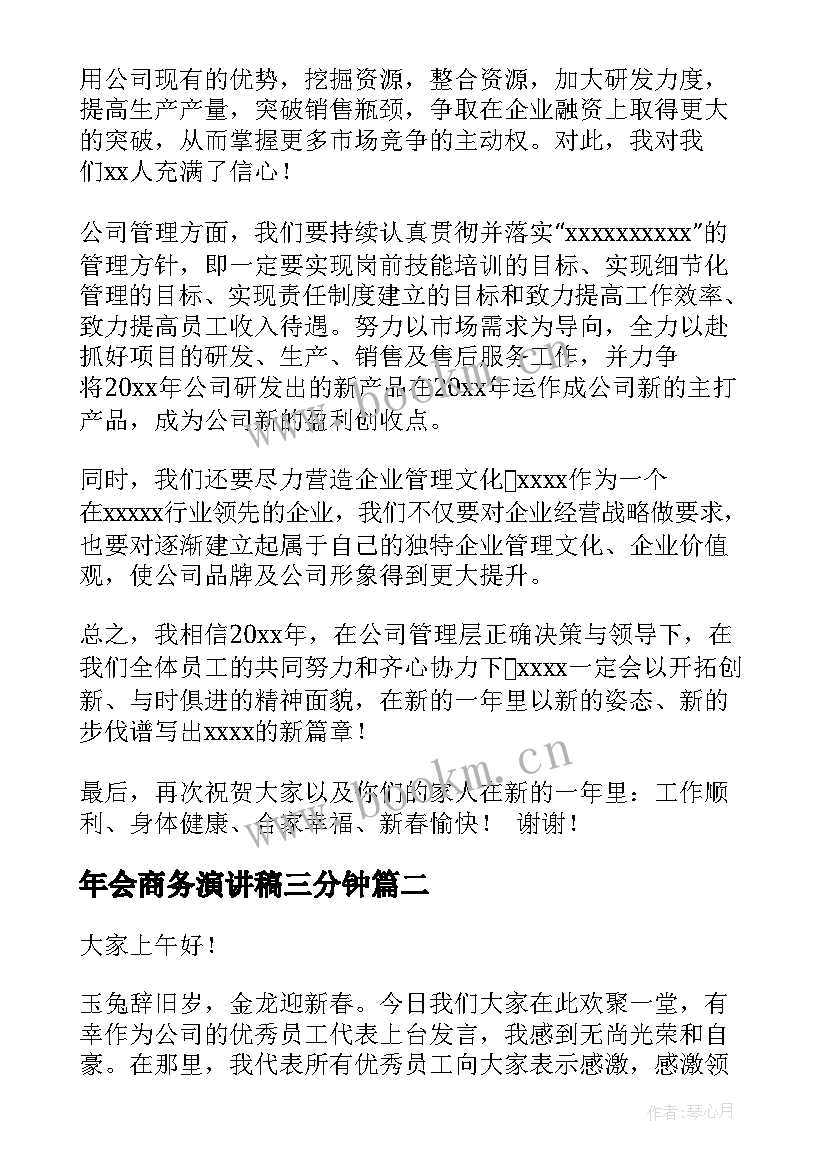 最新年会商务演讲稿三分钟(汇总5篇)