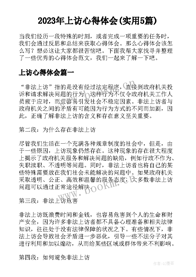 2023年上访心得体会(实用5篇)