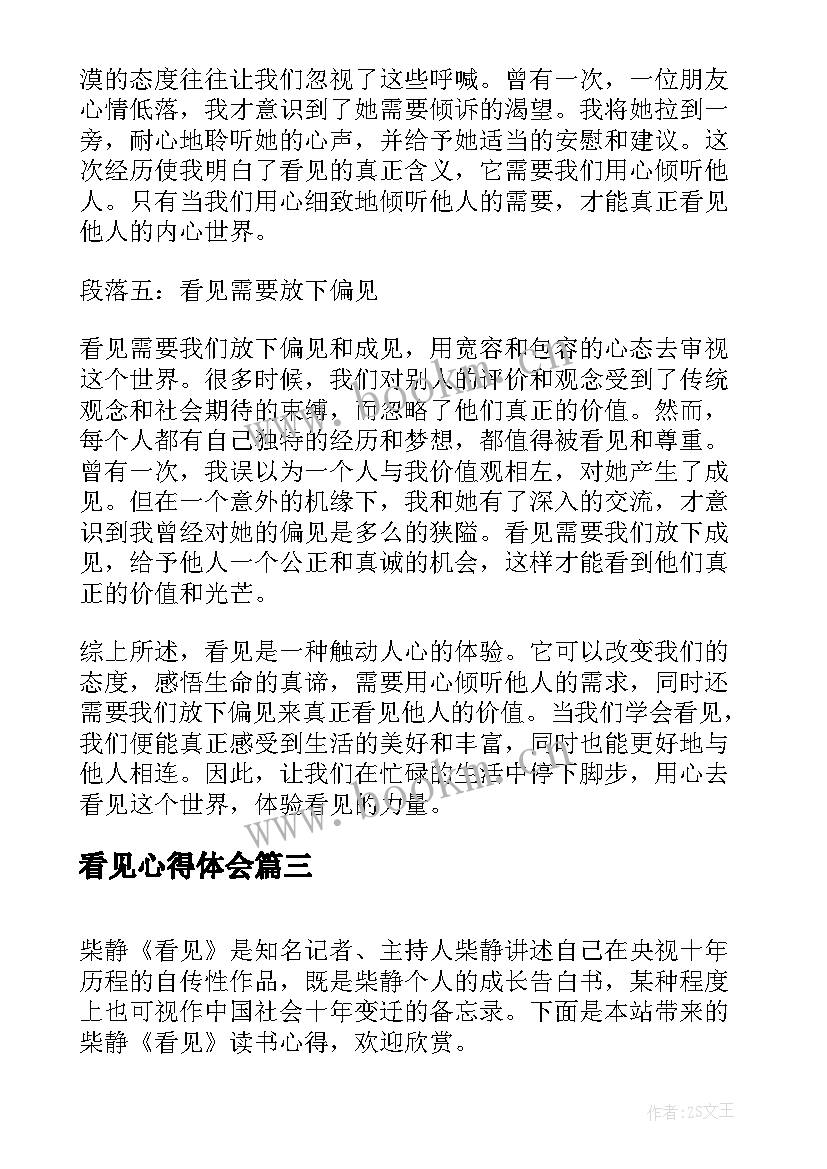 2023年看见心得体会 柴静看见读书心得体会(大全6篇)