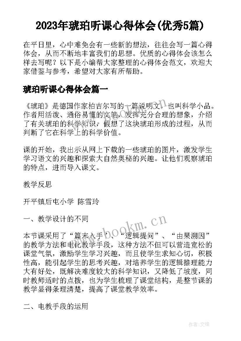 2023年琥珀听课心得体会(优秀5篇)