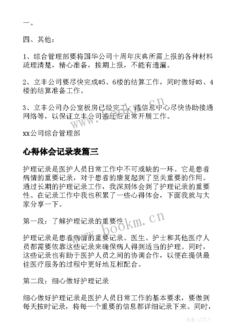 2023年心得体会记录表(大全7篇)