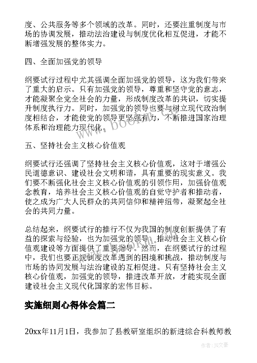 实施细则心得体会 纲要试行心得体会(精选6篇)