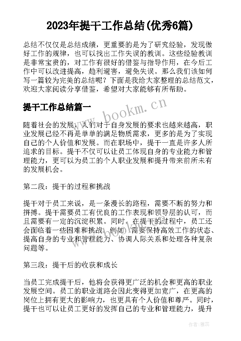 2023年提干工作总结(优秀6篇)