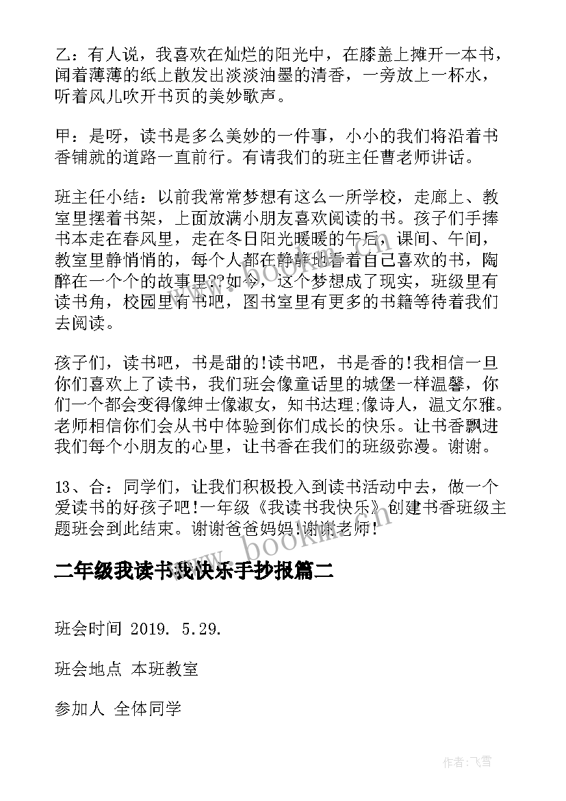 2023年二年级我读书我快乐手抄报(实用10篇)