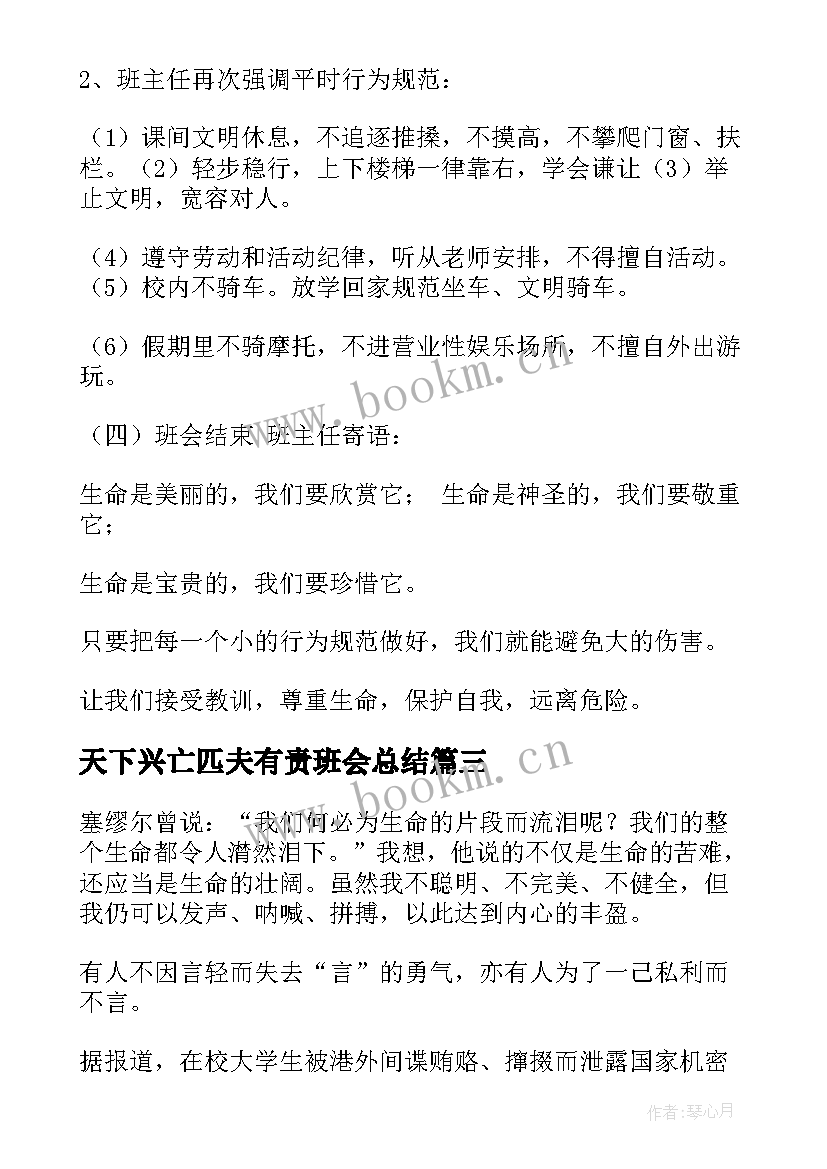 天下兴亡匹夫有责班会总结(实用5篇)