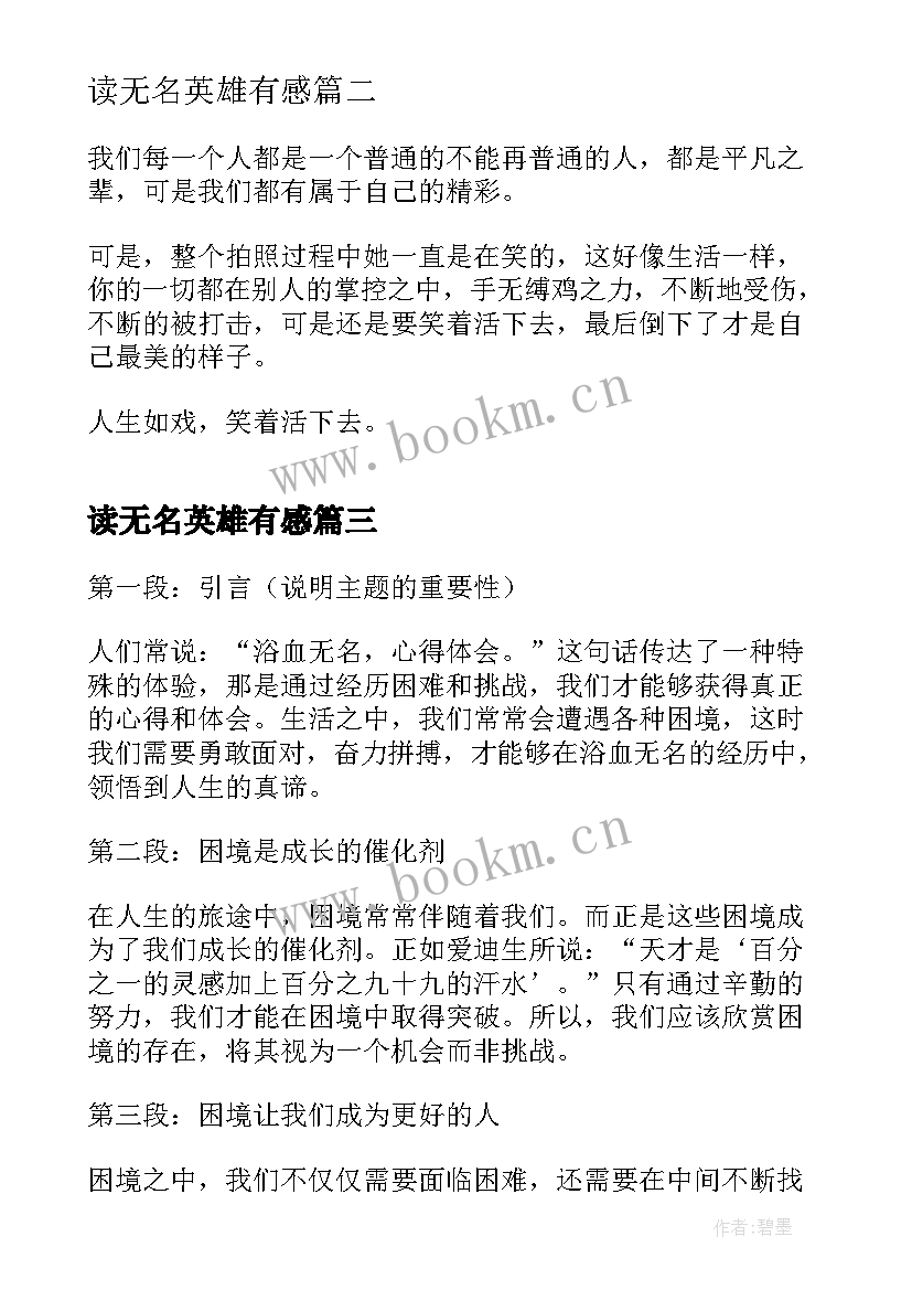 读无名英雄有感 无名观看心得体会(优质5篇)