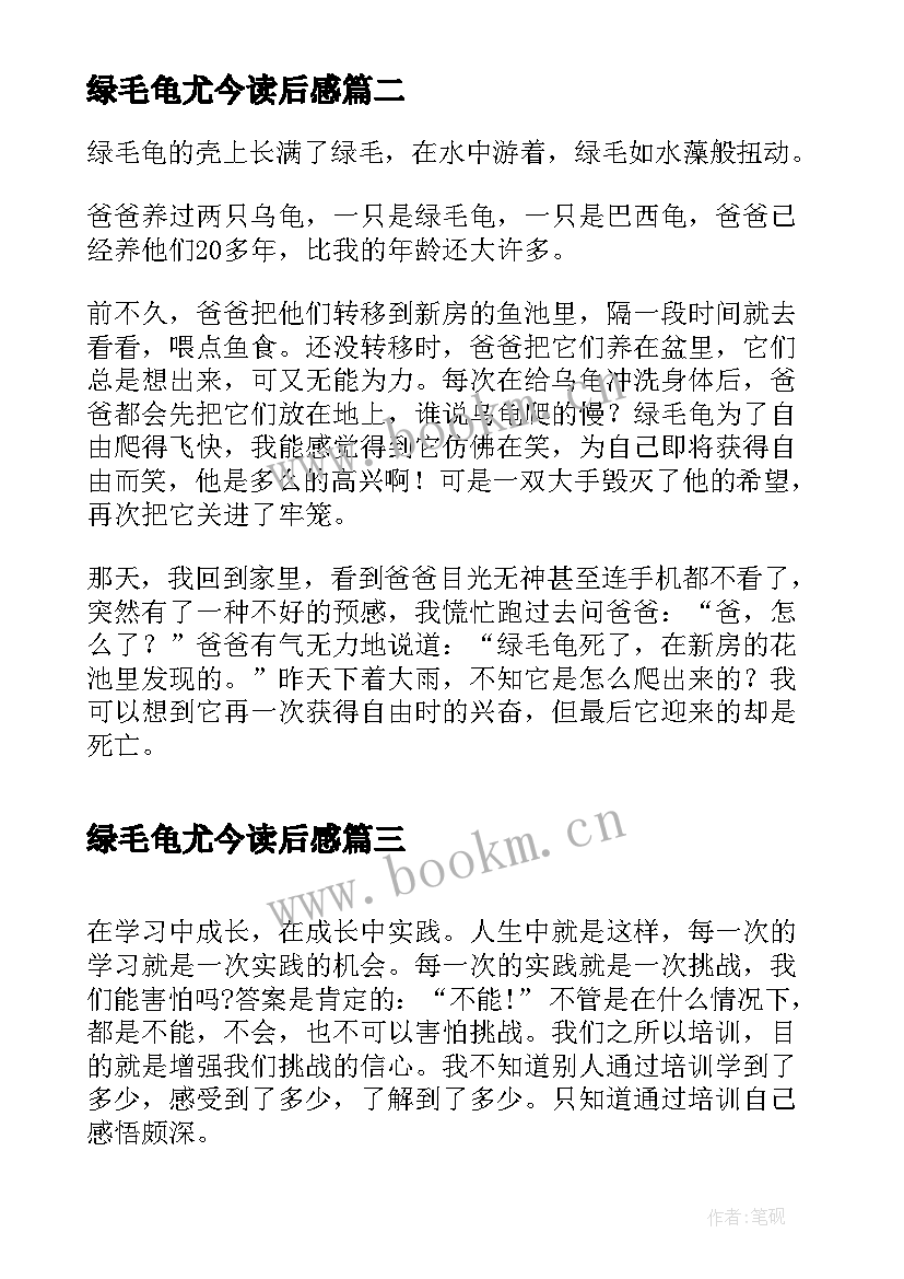 2023年绿毛龟尤今读后感(模板6篇)