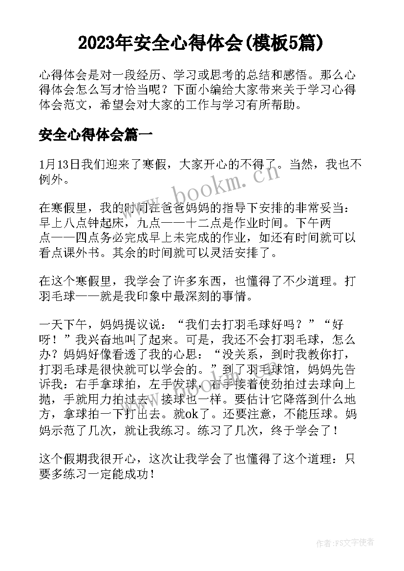 2023年安全心得体会(模板5篇)