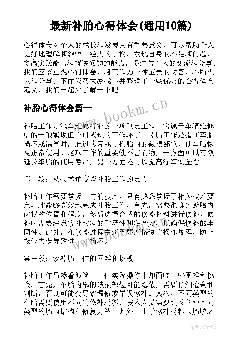 最新补胎心得体会(通用10篇)