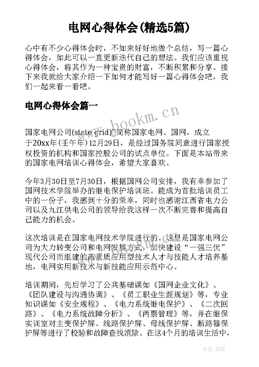 电网心得体会(精选5篇)