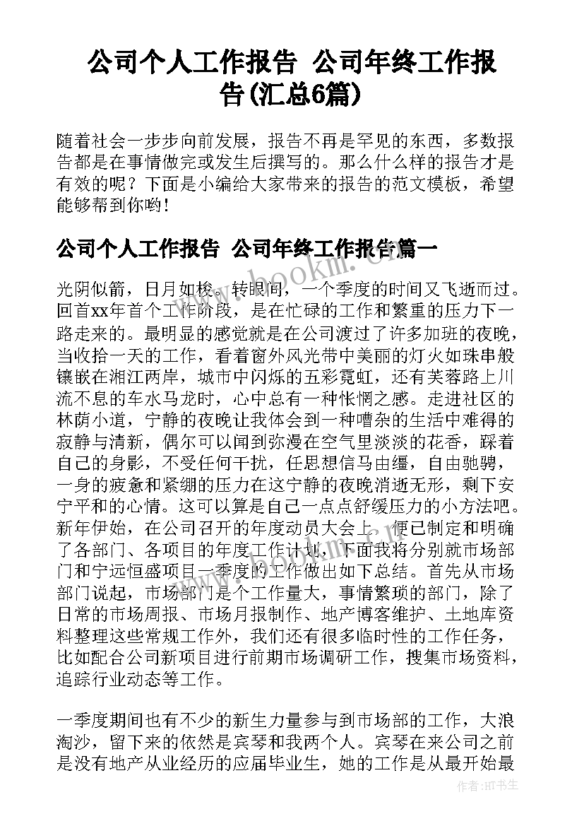 公司个人工作报告 公司年终工作报告(汇总6篇)