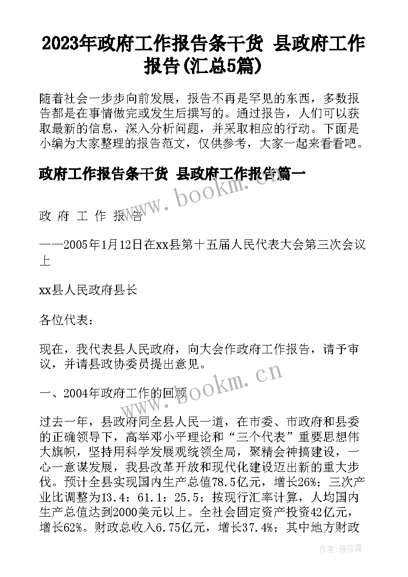 2023年政府工作报告条干货 县政府工作报告(汇总5篇)