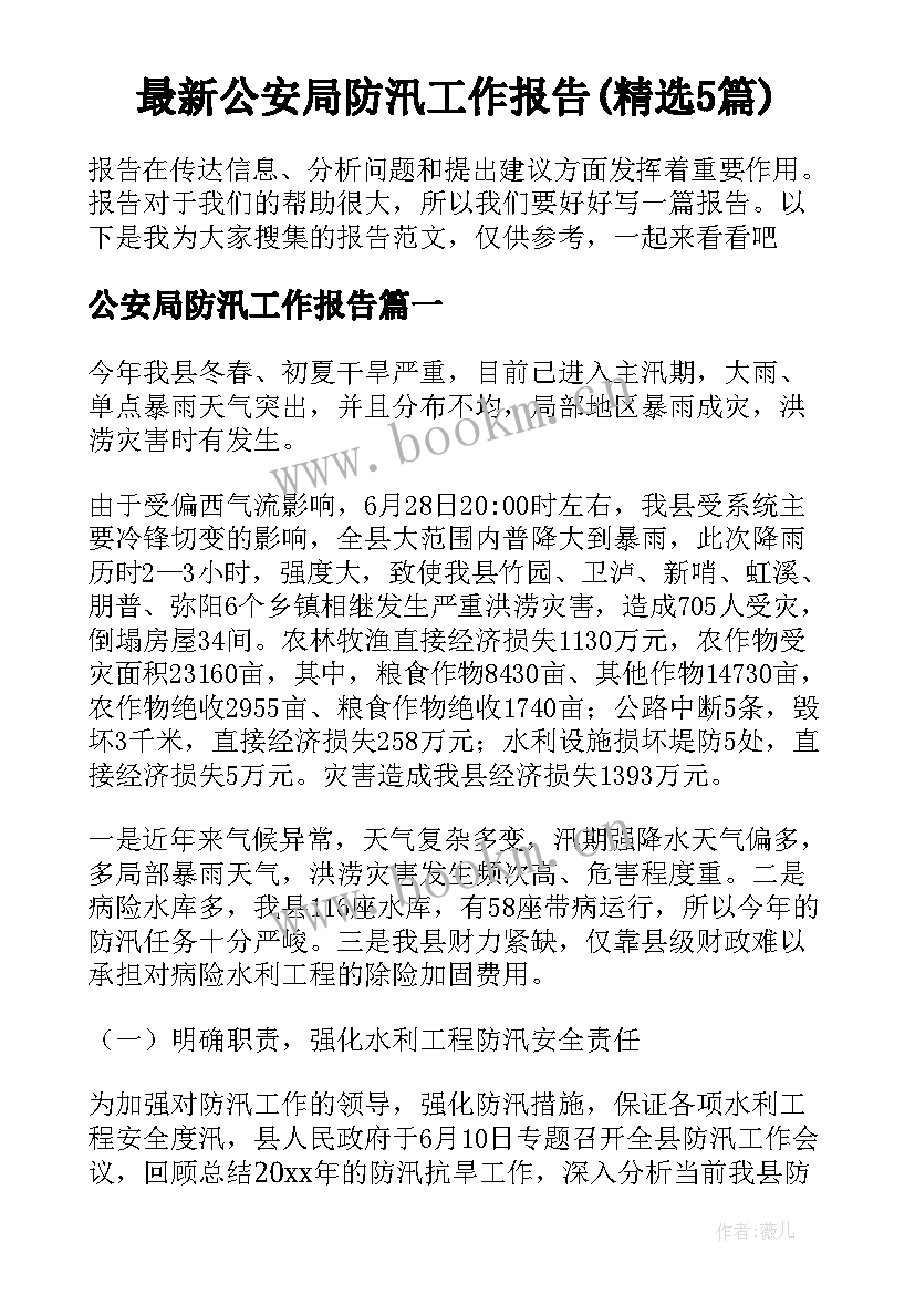 最新公安局防汛工作报告(精选5篇)