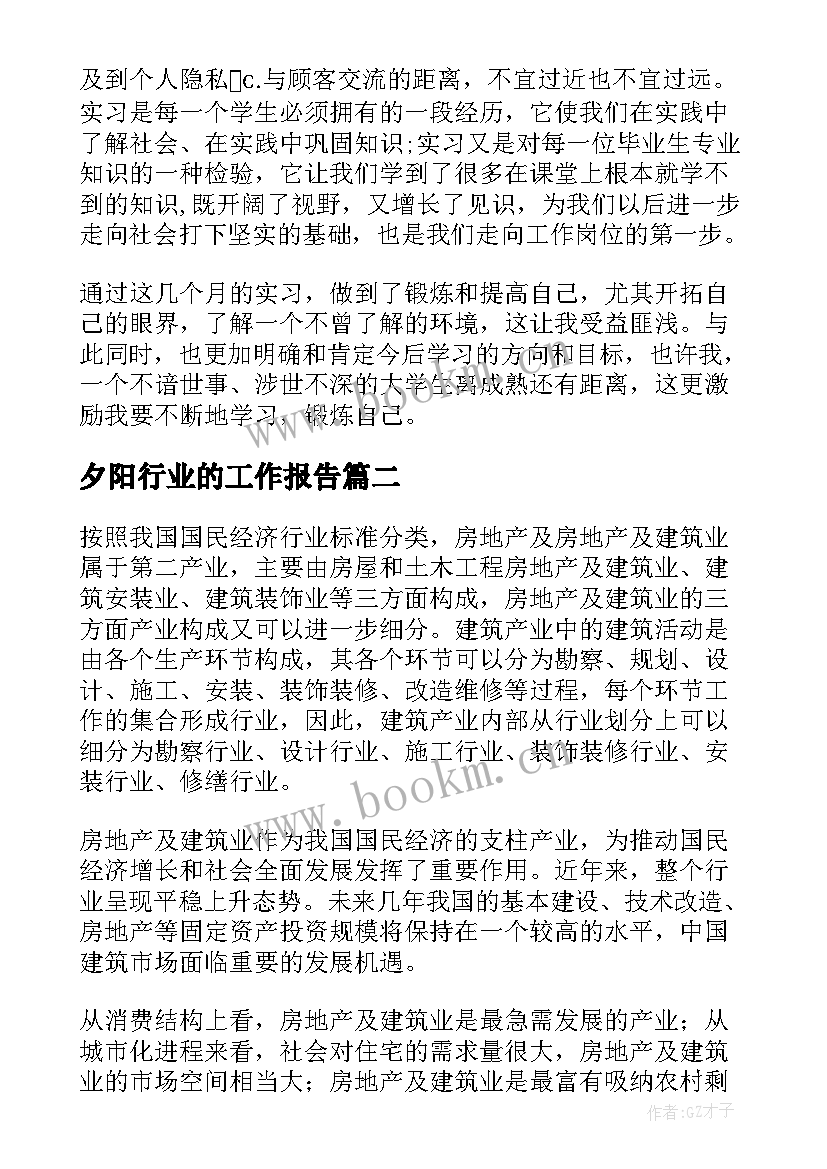 2023年夕阳行业的工作报告(实用5篇)