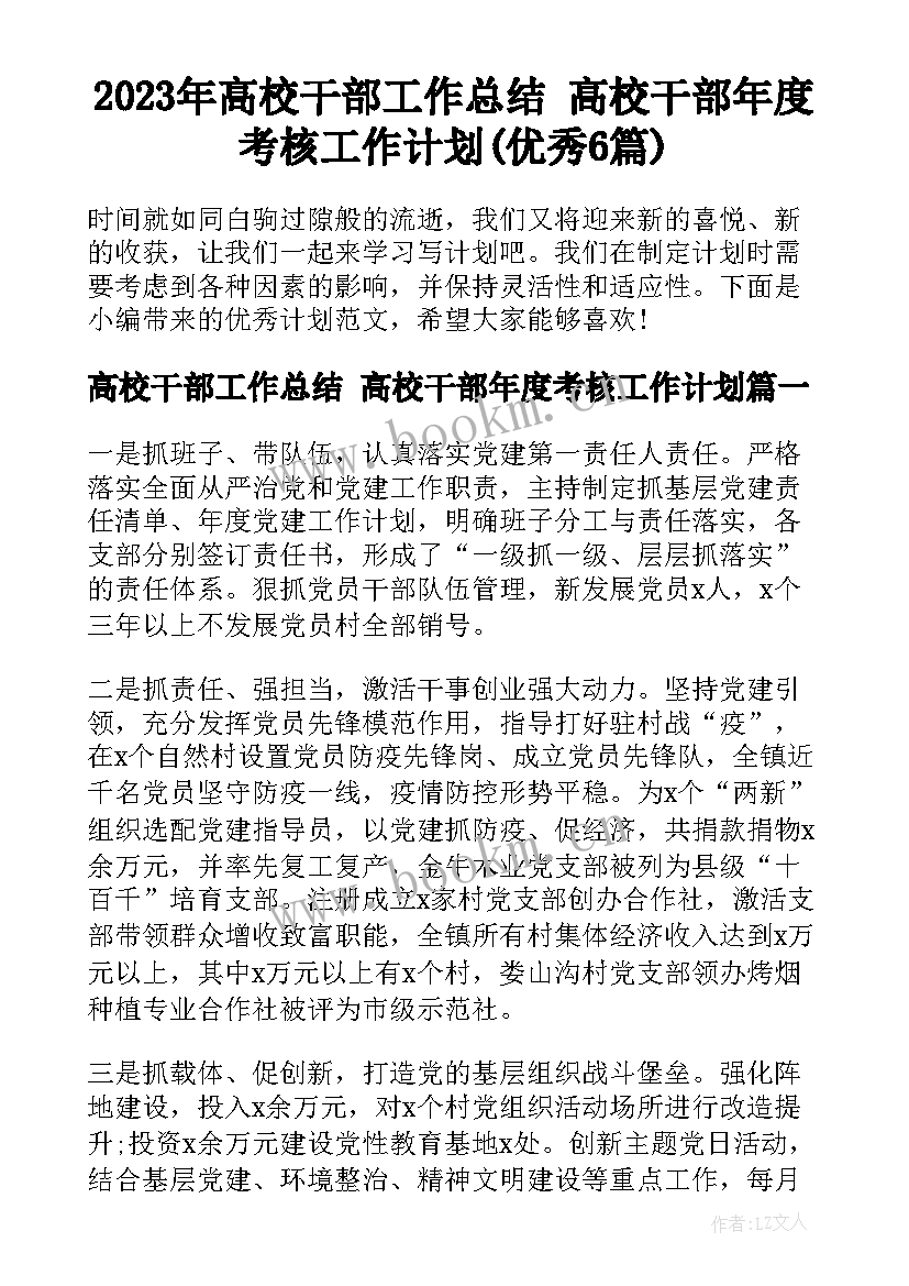 2023年高校干部工作总结 高校干部年度考核工作计划(优秀6篇)