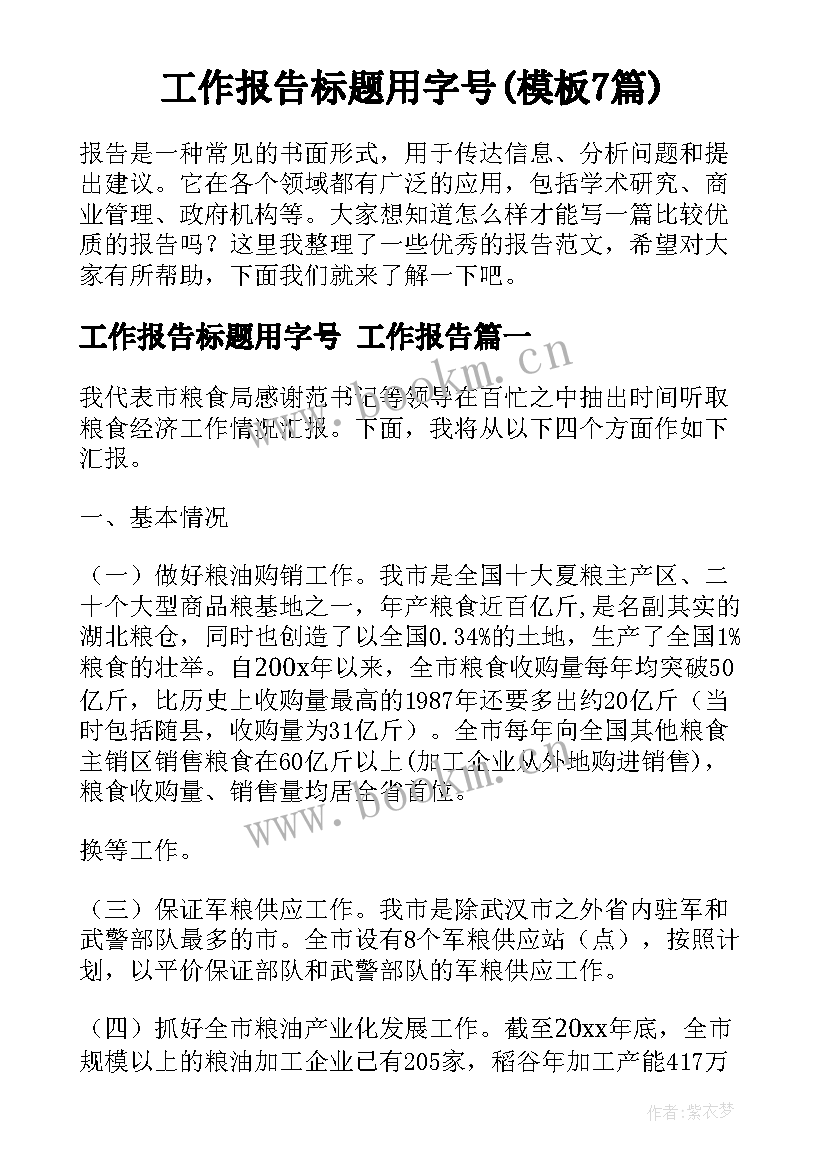 工作报告标题用字号(模板7篇)