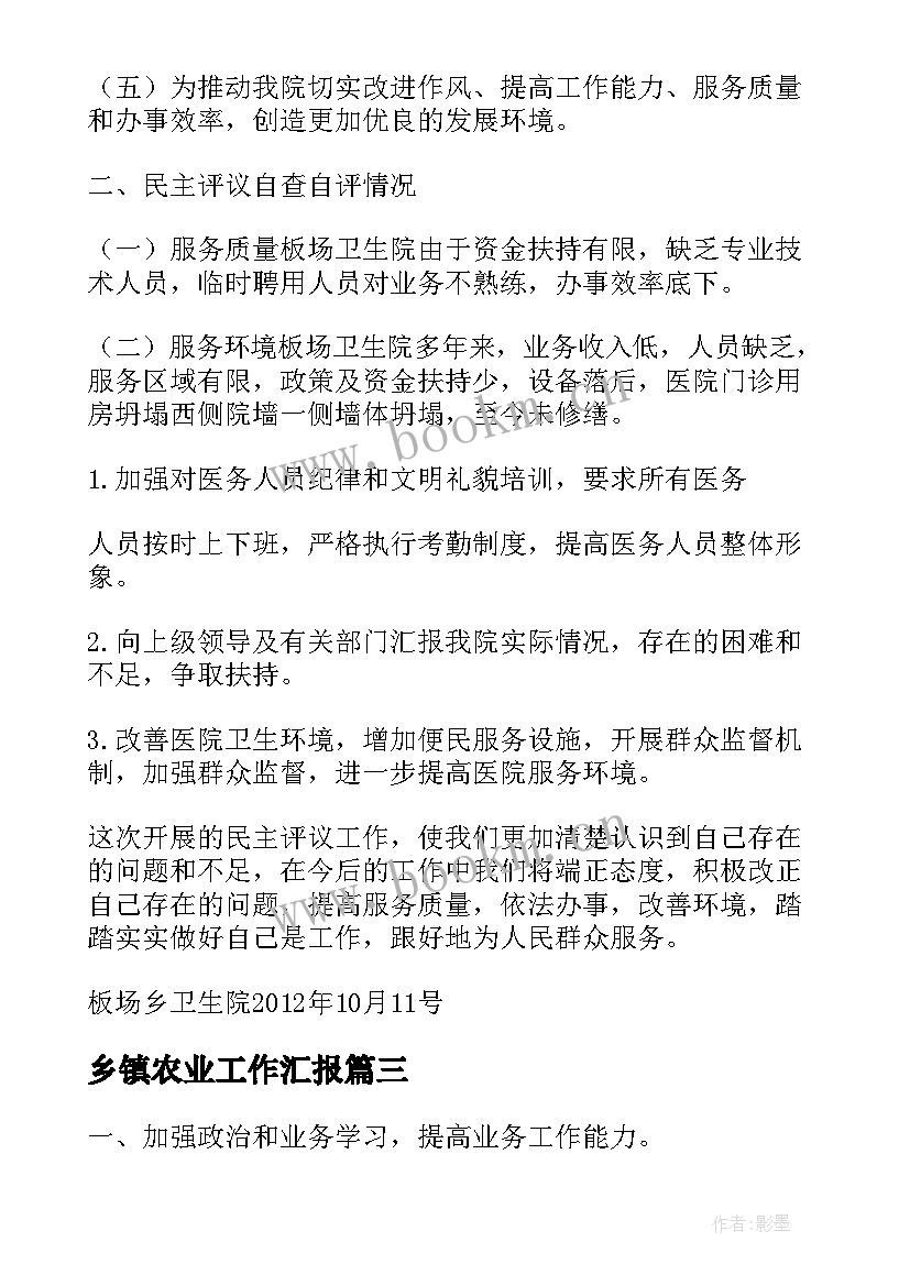 乡镇农业工作汇报(大全5篇)