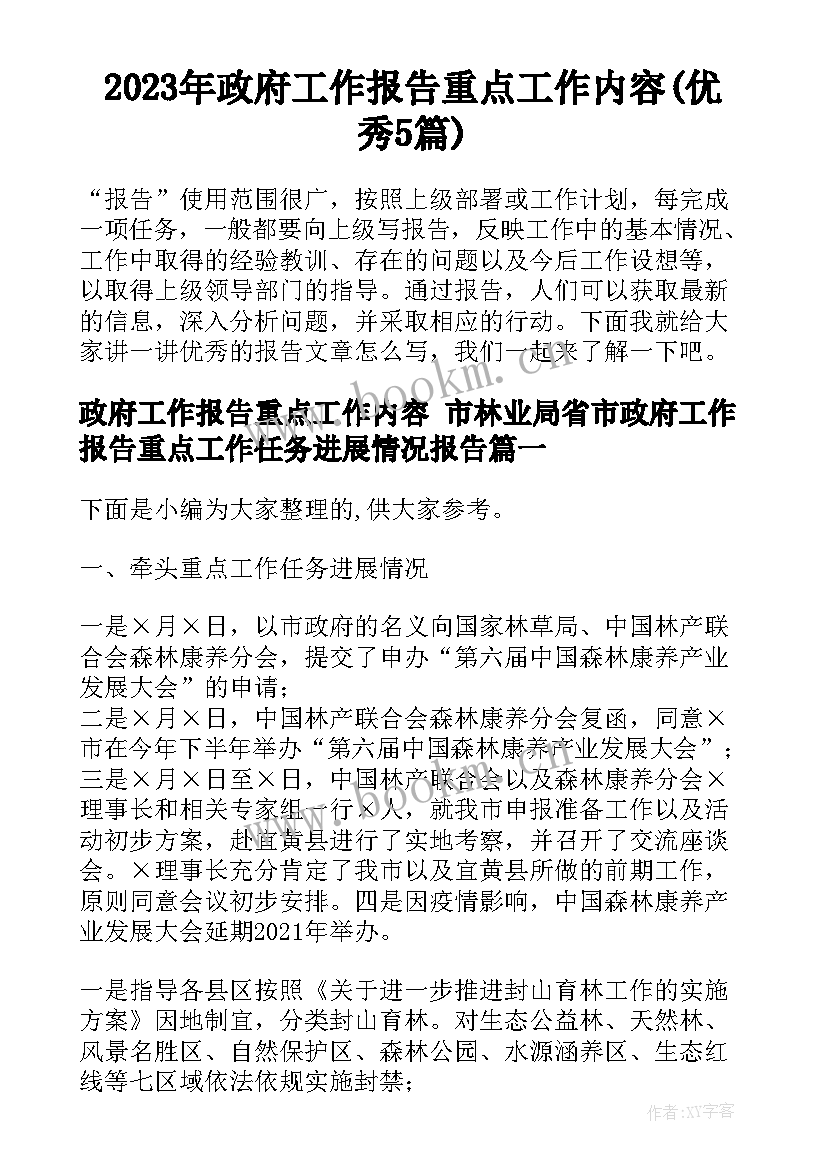 2023年政府工作报告重点工作内容(优秀5篇)