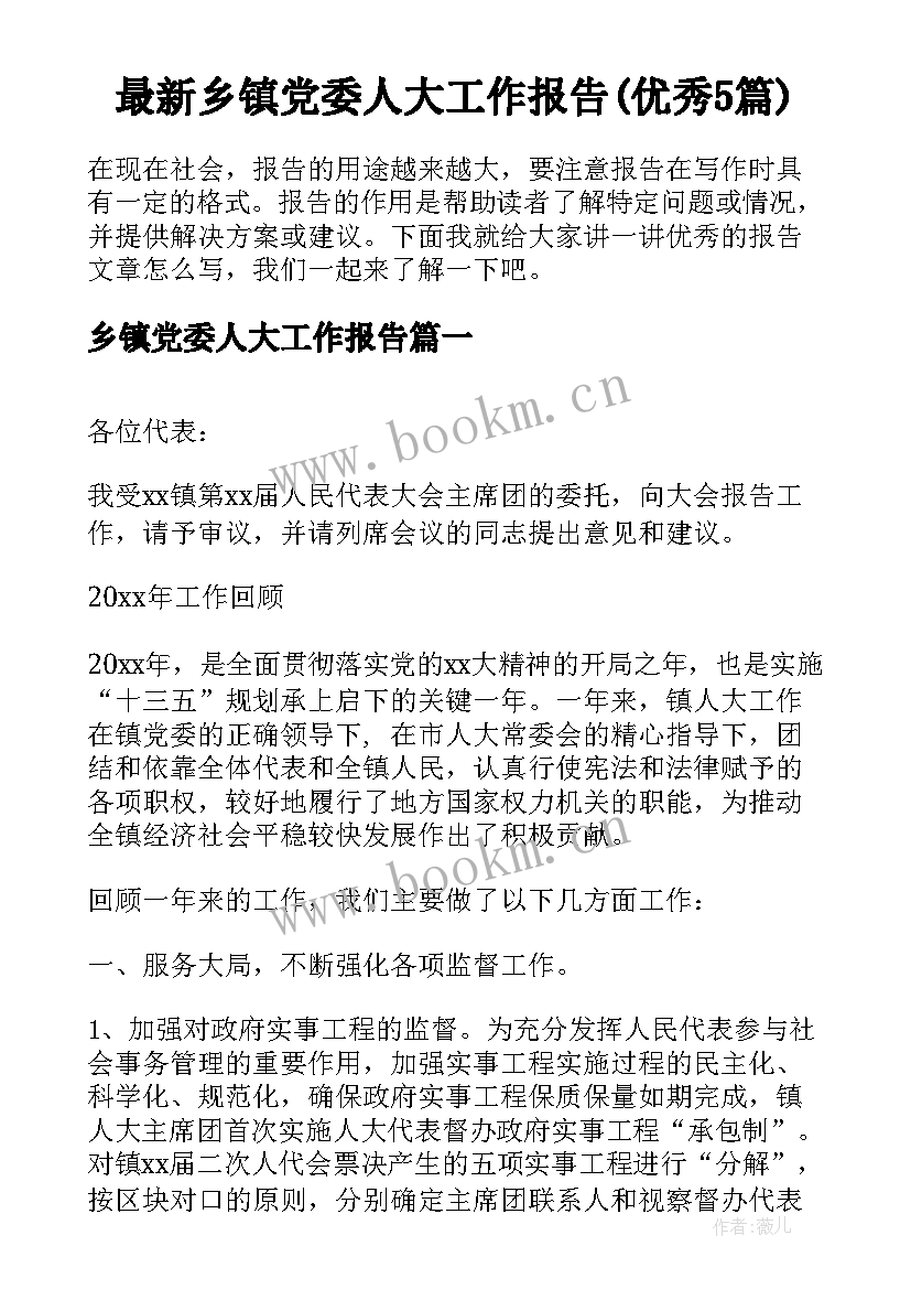 最新乡镇党委人大工作报告(优秀5篇)