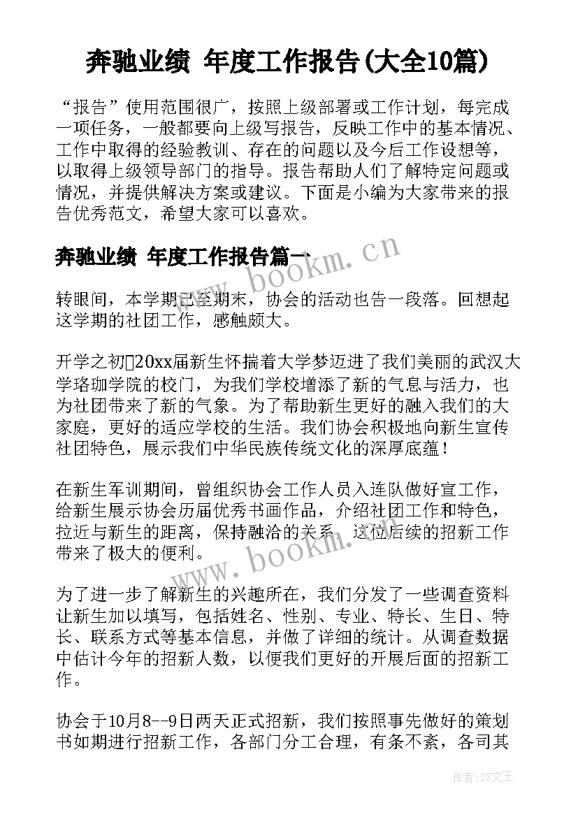 奔驰业绩 年度工作报告(大全10篇)