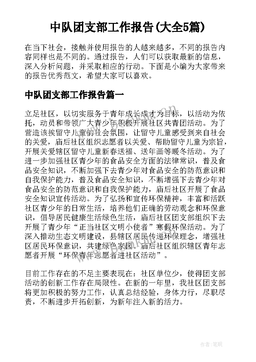 中队团支部工作报告(大全5篇)